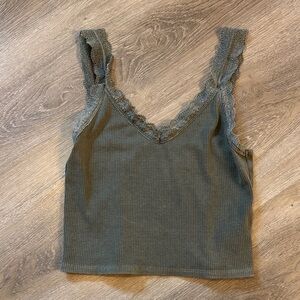 American eagle - Lace Trim Ribbed Tank Top - green- size small
